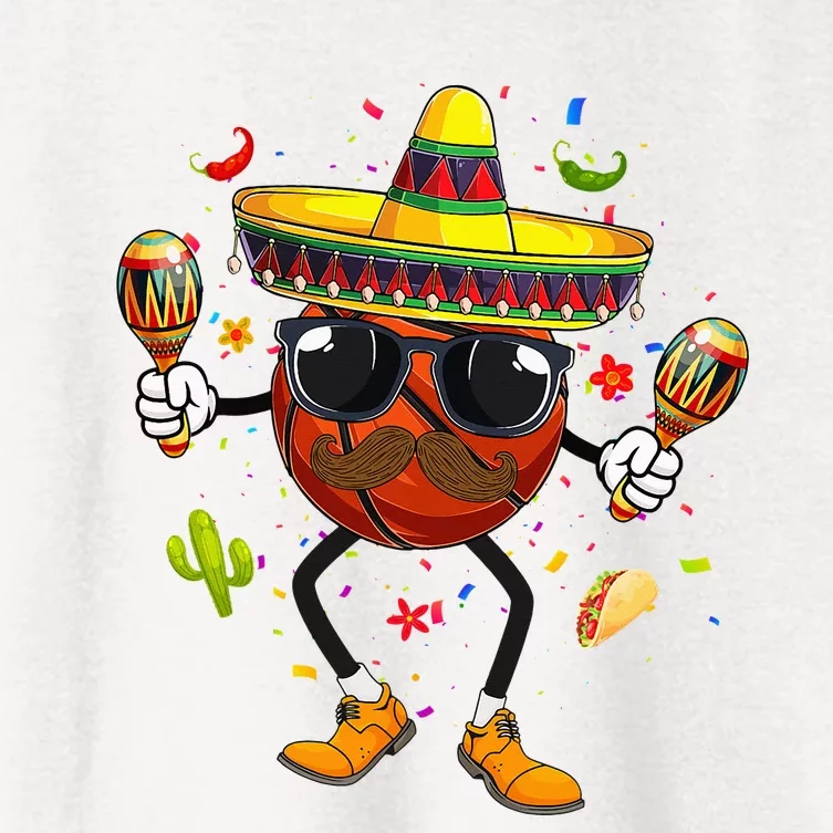 Funny Mexican Basketball Ball Sombrero Maracas Cinco De Mayo Women's Crop Top Tee