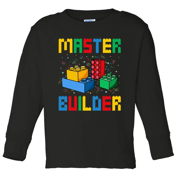 Funny Master Builder Cool Blocks Building Toddler Long Sleeve Shirt