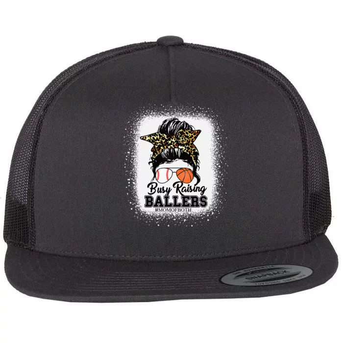 funny messy bun mom of both basketball raising baller Flat Bill Trucker Hat