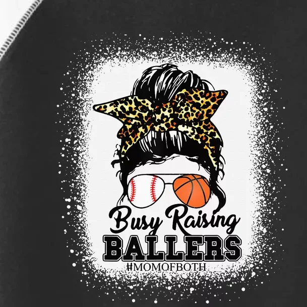 funny messy bun mom of both basketball raising baller Toddler Fine Jersey T-Shirt