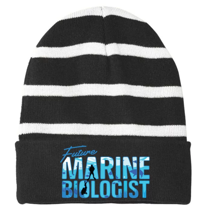 Future Marine Biologist Ocean Student Biology Gift Striped Beanie with Solid Band