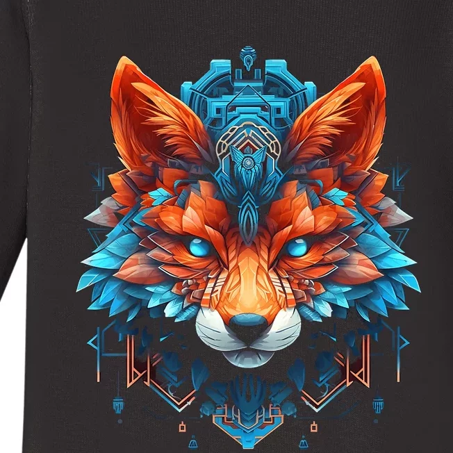 Fox Mandala Blue Eyes Animal Art Fox Baby Long Sleeve Bodysuit