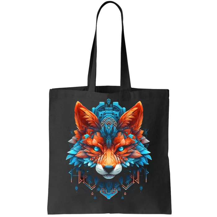 Fox Mandala Blue Eyes Animal Art Fox Tote Bag