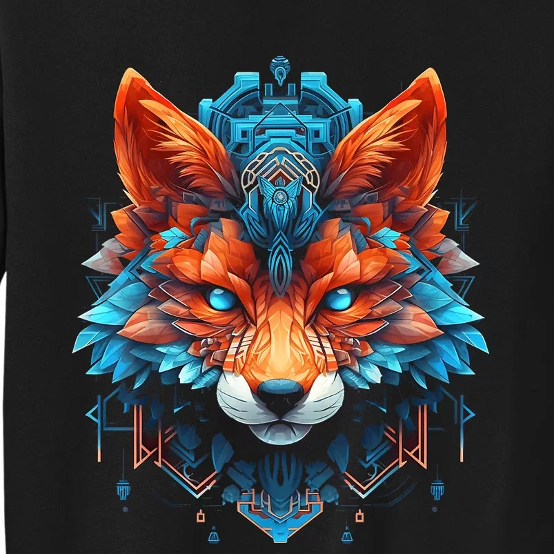 Fox Mandala Blue Eyes Animal Art Fox Tall Sweatshirt