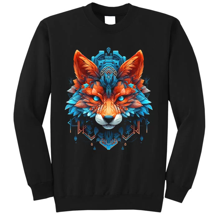 Fox Mandala Blue Eyes Animal Art Fox Tall Sweatshirt