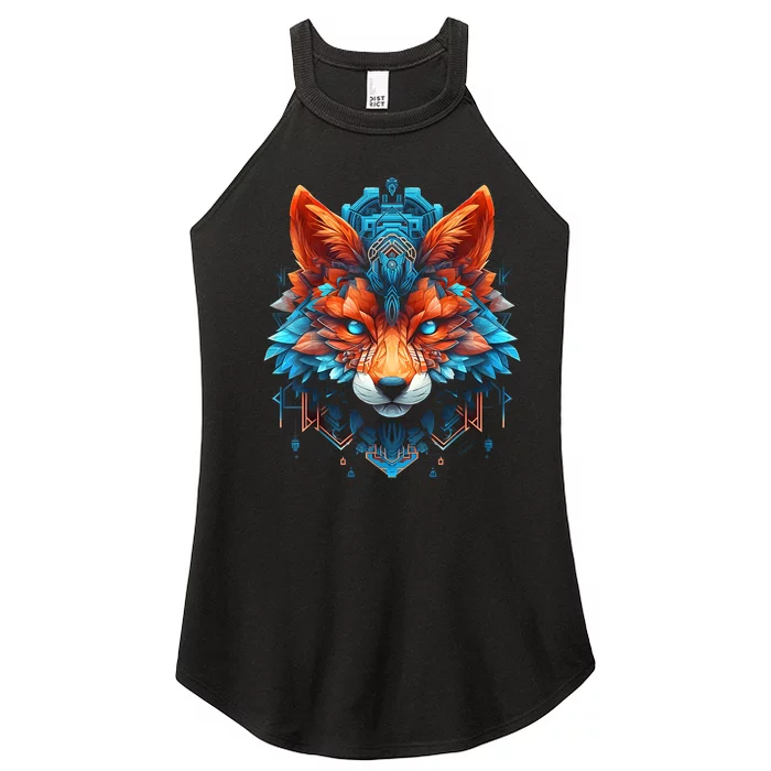 Fox Mandala Blue Eyes Animal Art Fox Women’s Perfect Tri Rocker Tank