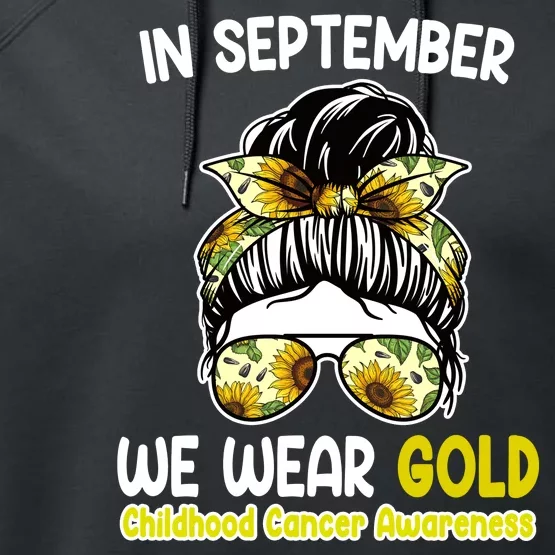 Floral Messy Bun In September We Wear Gold Childhood Cancer Performance Fleece Hoodie