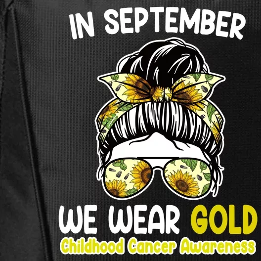 Floral Messy Bun In September We Wear Gold Childhood Cancer City Backpack