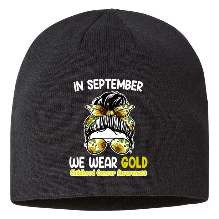 Floral Messy Bun In September We Wear Gold Childhood Cancer 8 1/2in Sustainable Knit Beanie