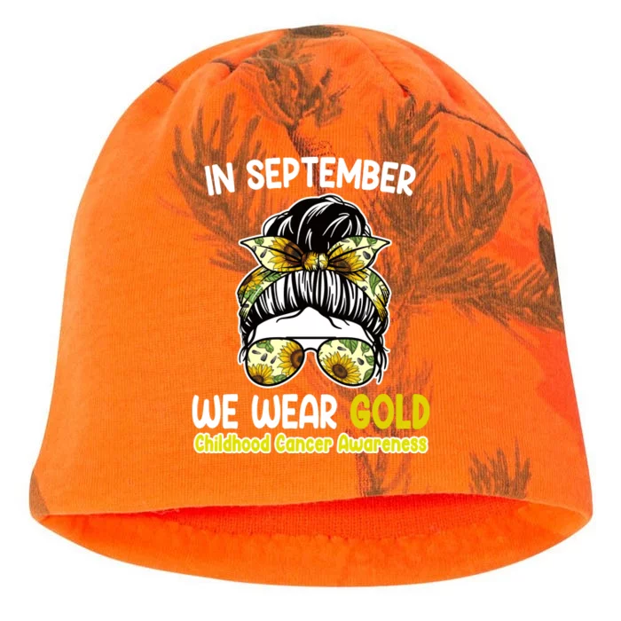 Floral Messy Bun In September We Wear Gold Childhood Cancer Kati - Camo Knit Beanie