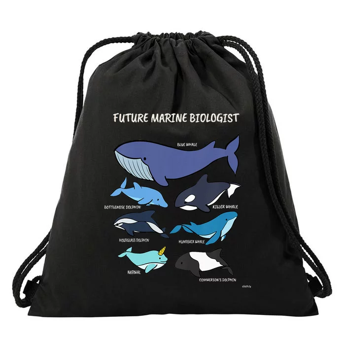 Future Marine Biologist Types of Whales and Dolphins Whale Drawstring Bag