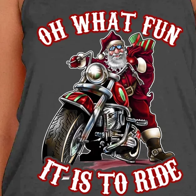 Funny Motorcycle Biker Grandpa Santa Rider Christmas Gift Women's Knotted Racerback Tank