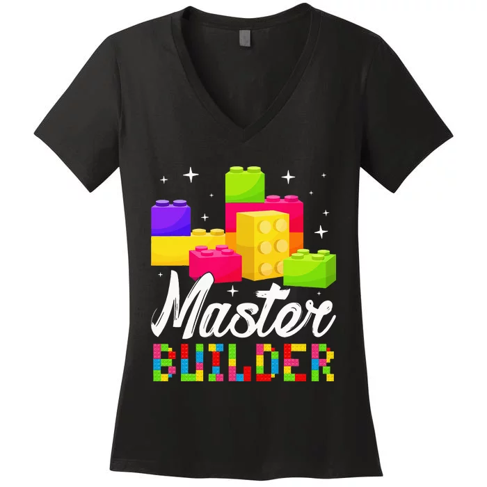 Funny Master Builder Building Block Bricks Lovers Kids Women's V-Neck T-Shirt