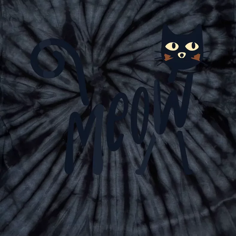 Funny Meow Cat In Black Tie-Dye T-Shirt