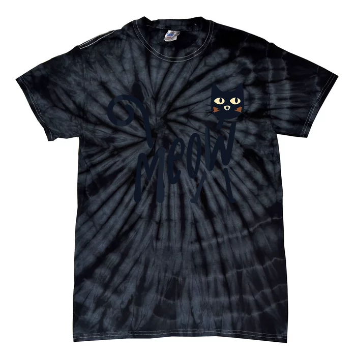 Funny Meow Cat In Black Tie-Dye T-Shirt