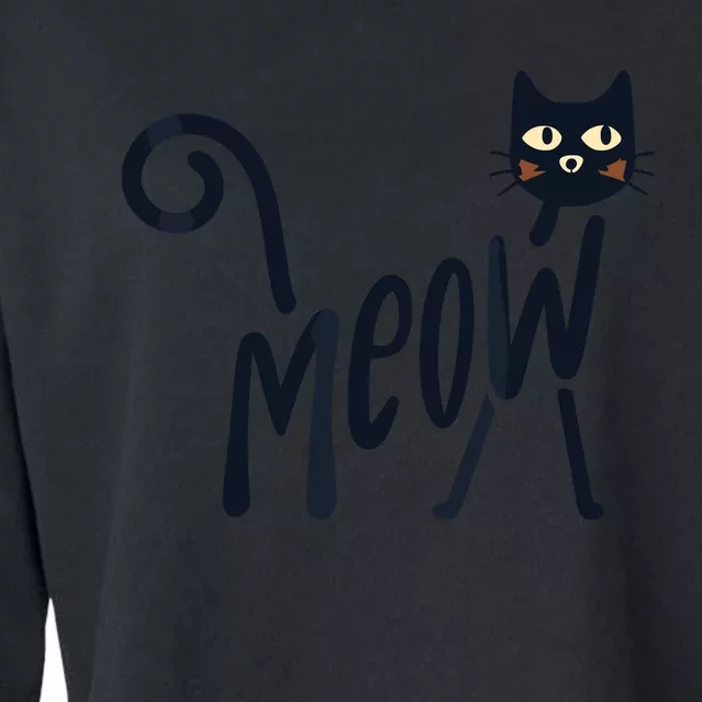 Funny Meow Cat In Black Cropped Pullover Crew