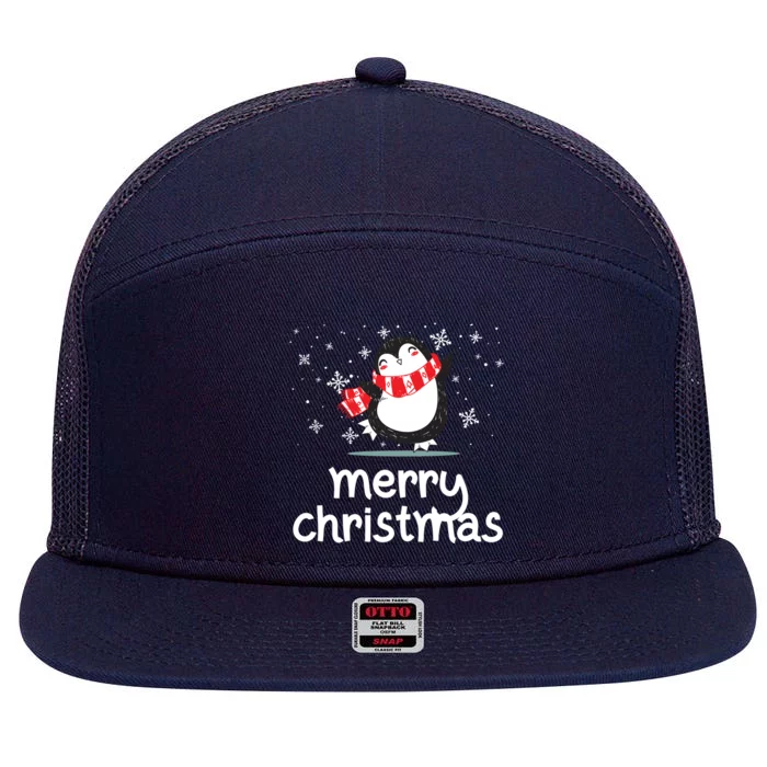 Funny Merry Christmas Funny Penguin Christmas Great Gift 7 Panel Mesh Trucker Snapback Hat