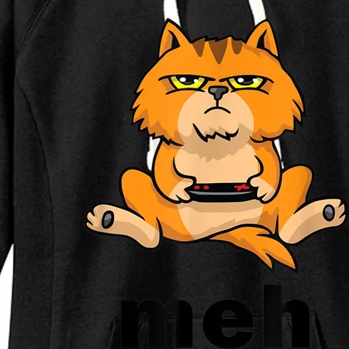 Funny Meh Cat Video Game Gift For Cat Lovers Women's Fleece Hoodie