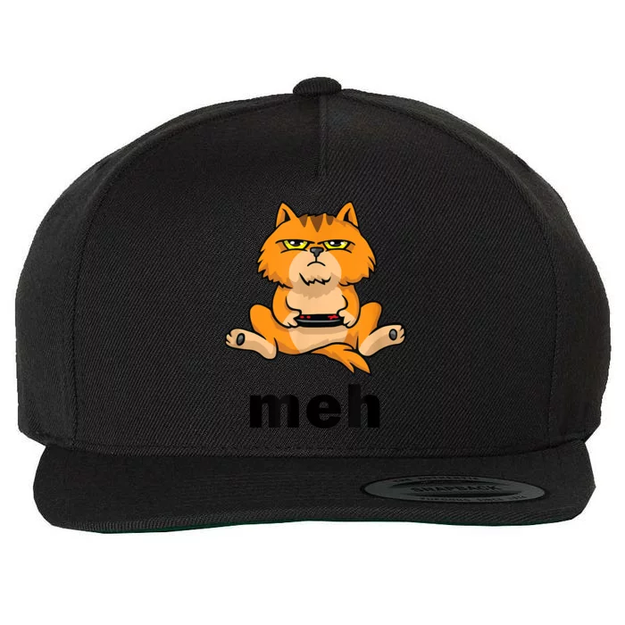 Funny Meh Cat Video Game Gift For Cat Lovers Wool Snapback Cap