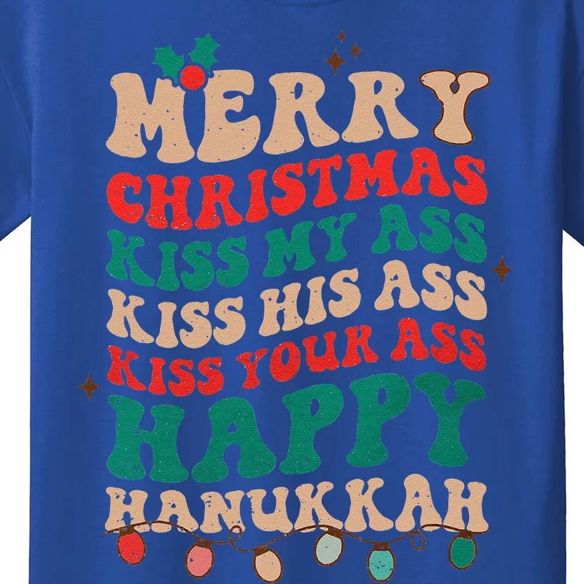 Funny Merry Christmas Kiss My Ass Happy Hanukkah Groovy Xmas Kids T-Shirt