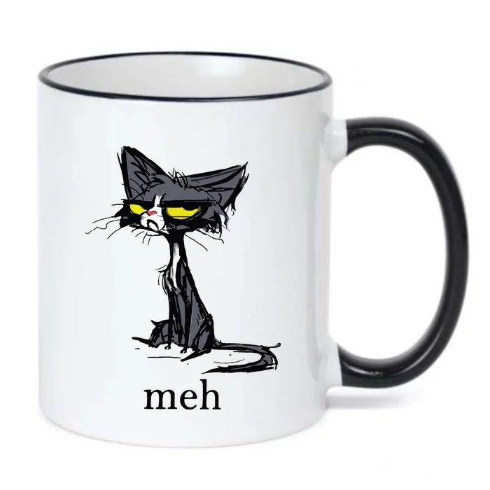 Funny Meh Cat Gift For Cat Lovers Black Color Changing Mug