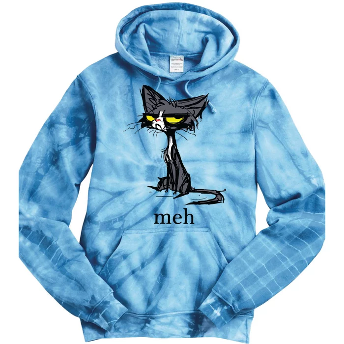 Funny Meh Cat Gift For Cat Lovers Tie Dye Hoodie