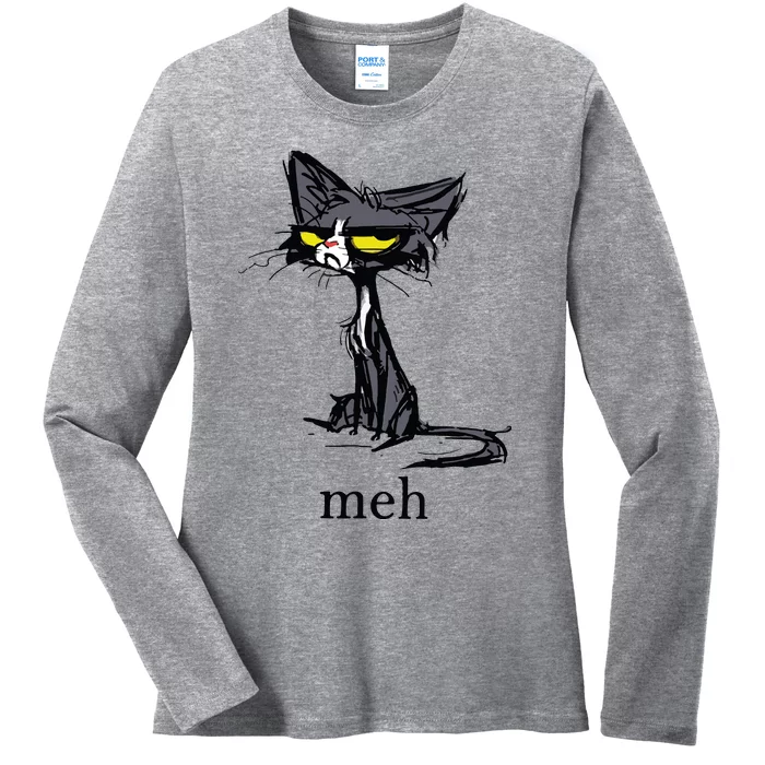 Funny Meh Cat Gift For Cat Lovers Ladies Long Sleeve Shirt