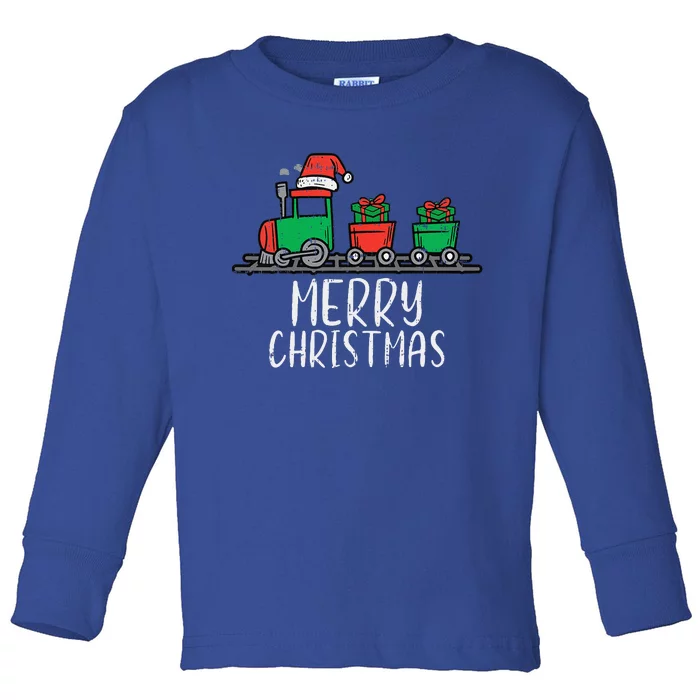 Funny Merry Christmas Train Santa Cute Xmas Toddler Long Sleeve Shirt