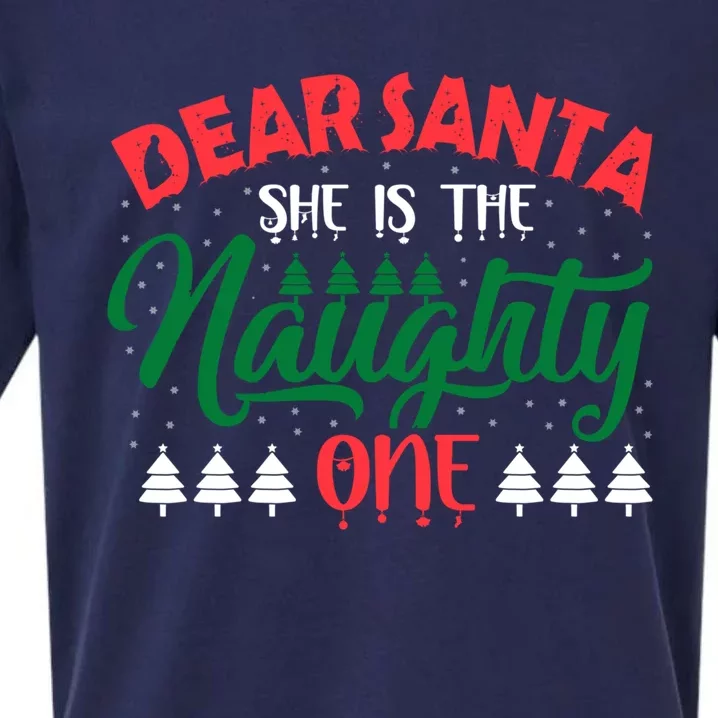 Family Matching Christmas Dear Santa She Is Naughty One Gift Sueded Cloud Jersey T-Shirt