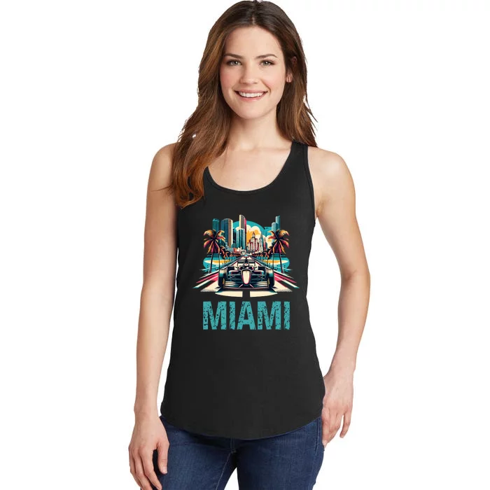 Formula Miami City Racing Circuit Car Map Grand Prix Race Ladies Essential Tank