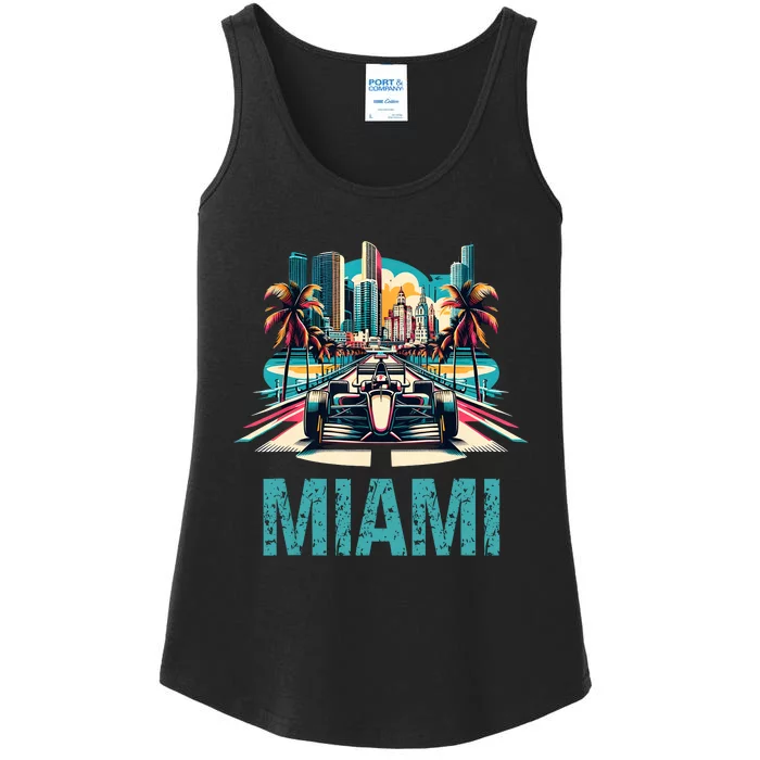 Formula Miami City Racing Circuit Car Map Grand Prix Race Ladies Essential Tank