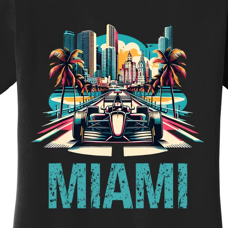 Formula Miami City Racing Circuit Car Map Grand Prix Race Women's T-Shirt