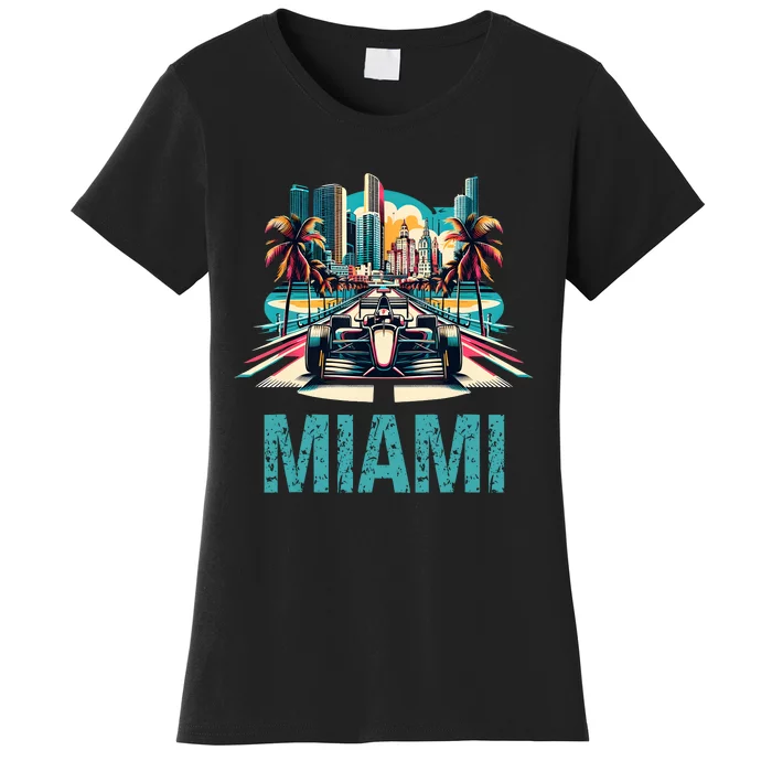 Formula Miami City Racing Circuit Car Map Grand Prix Race Women's T-Shirt