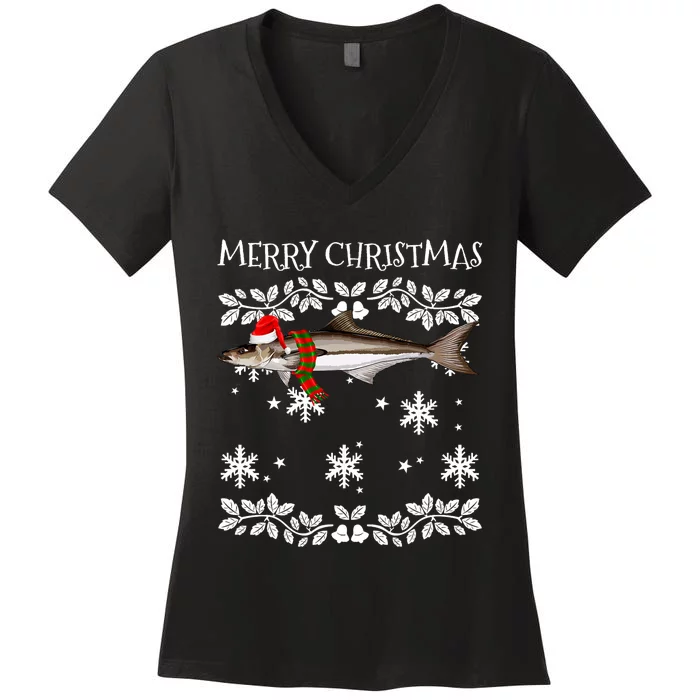 Fish Merry Christmas Ornament Cobia Ugly Xmas Women's V-Neck T-Shirt