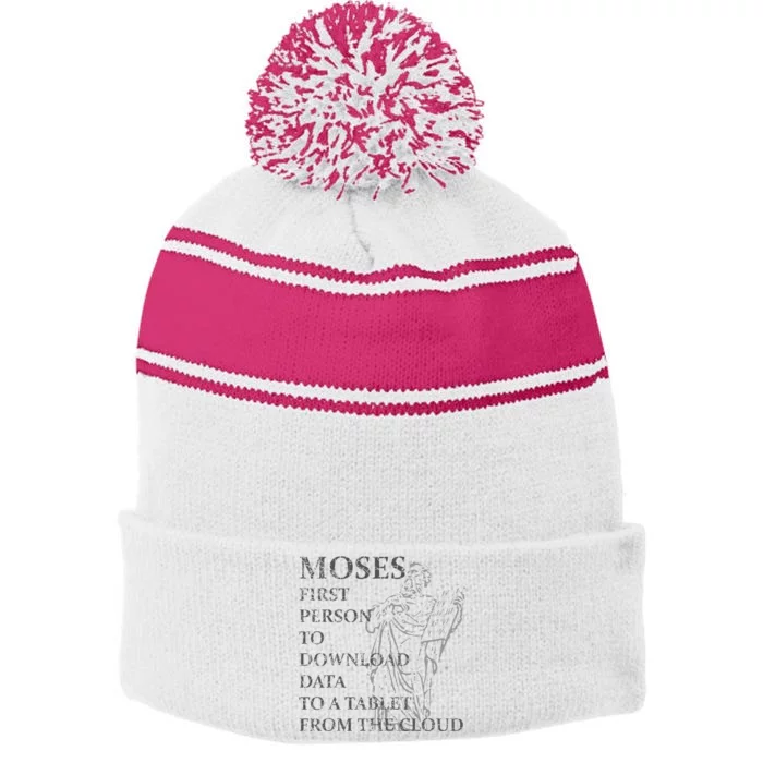 Funny Moses Christian Praise Commandments Humor Stripe Pom Pom Beanie