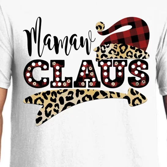 Funny Mamaw Claus Santa Hat Leopard Christmas Gift Pajama Set