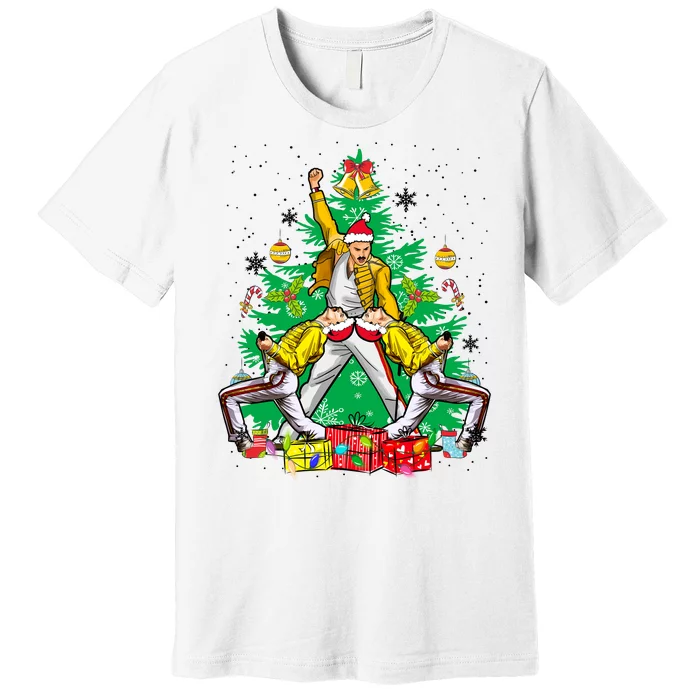 Freddie Mercury Christmas Tree Queen Band Xmas Rock Music Outfit Premium T-Shirt