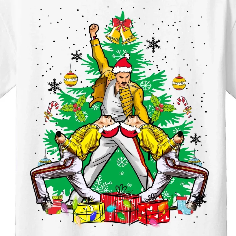 Freddie Mercury Christmas Tree Queen Band Xmas Rock Music Outfit Kids T-Shirt