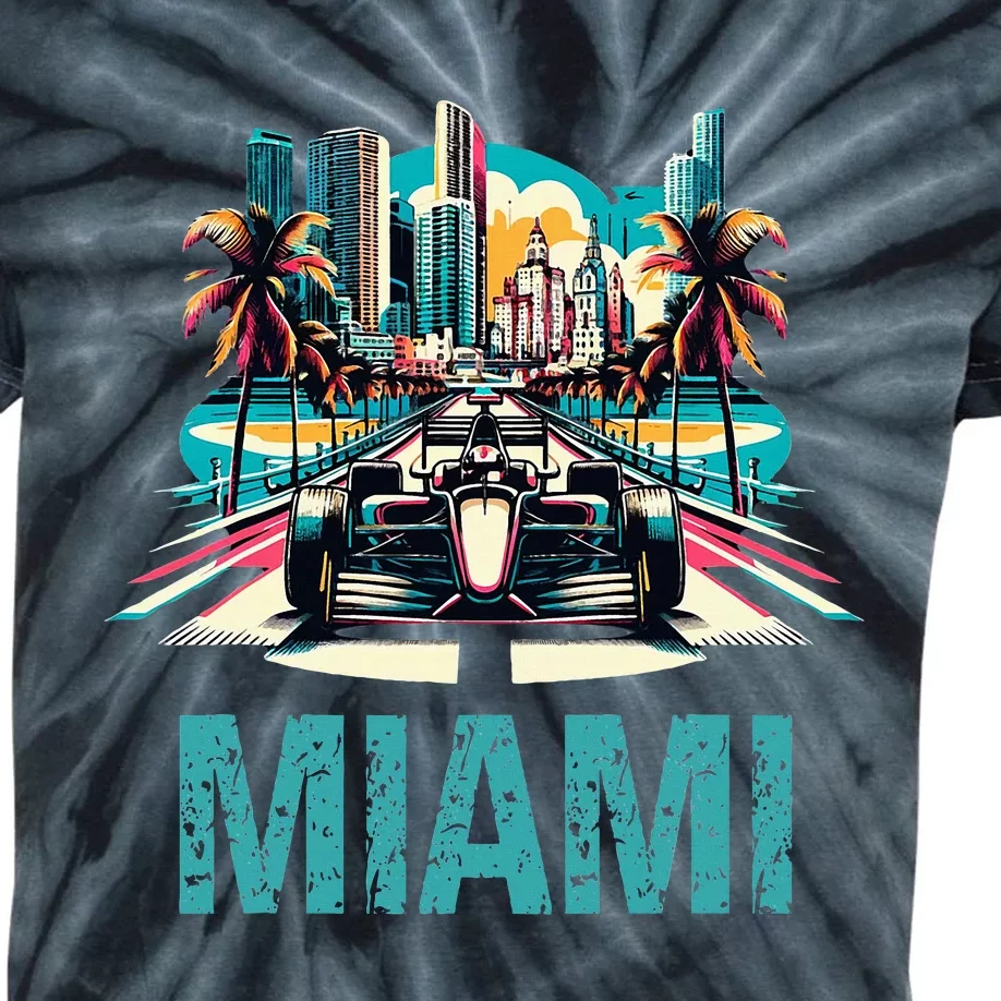 Formula Miami City Racing Circuit Car Map Grand Prix Race Kids Tie-Dye T-Shirt