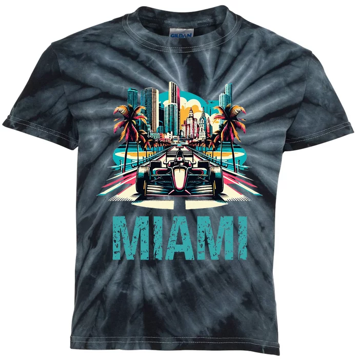 Formula Miami City Racing Circuit Car Map Grand Prix Race Kids Tie-Dye T-Shirt