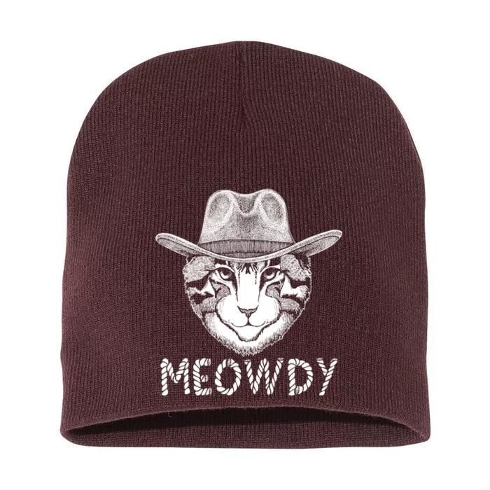 Funny Meowdy Cowboy Cat Short Acrylic Beanie