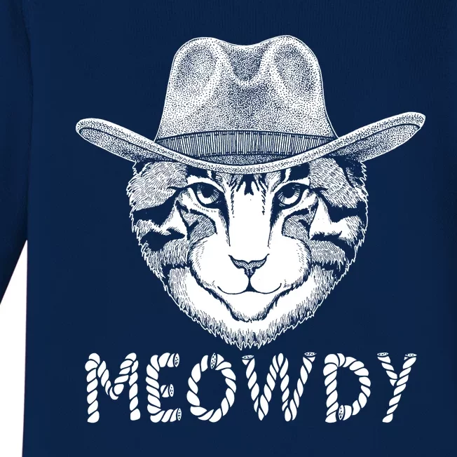 Funny Meowdy Cowboy Cat Baby Long Sleeve Bodysuit