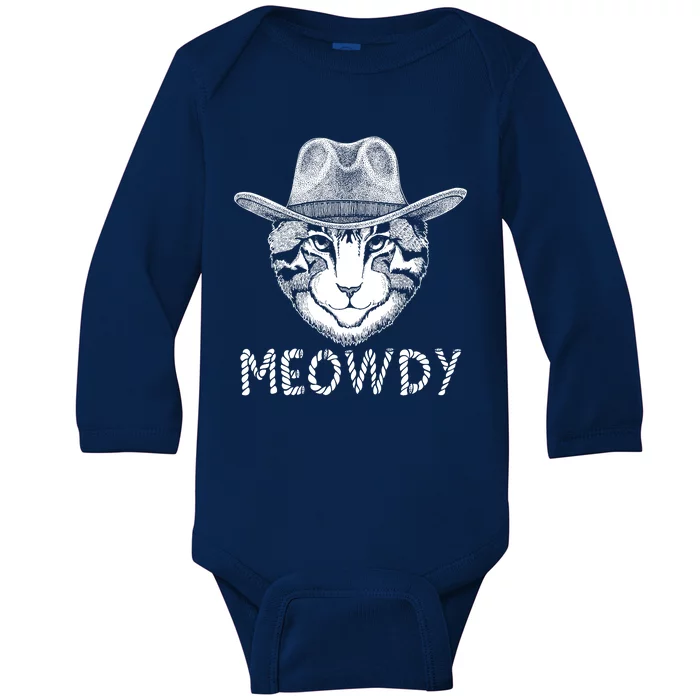 Funny Meowdy Cowboy Cat Baby Long Sleeve Bodysuit