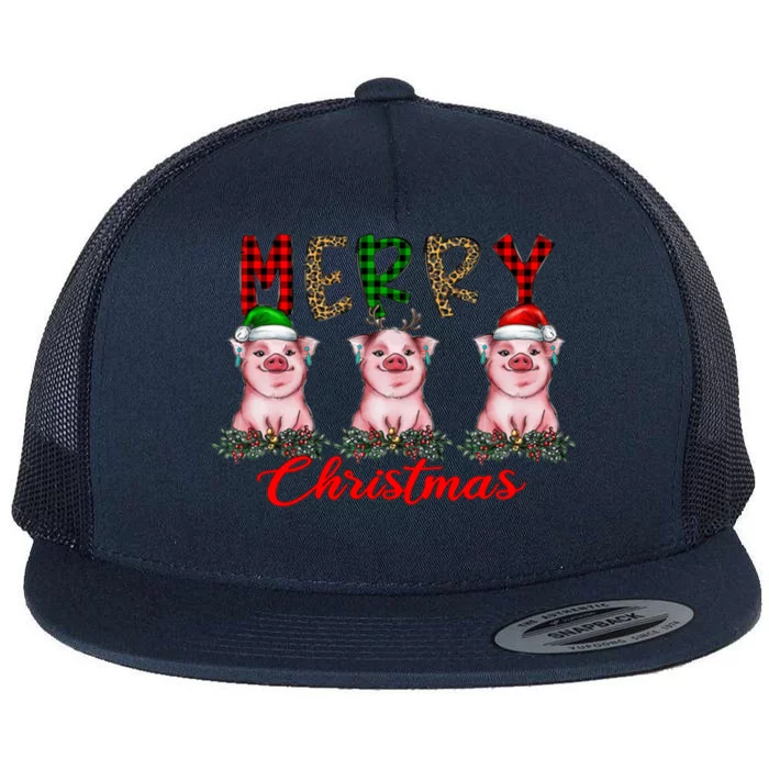 Funny Merry Christmas Pig Farming Farmer Pig Xmas Pig Lover Gift Flat Bill Trucker Hat