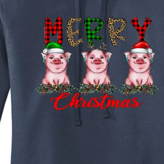 Funny Merry Christmas Pig Farming Farmer Pig Xmas Pig Lover Gift Women's Pullover Hoodie