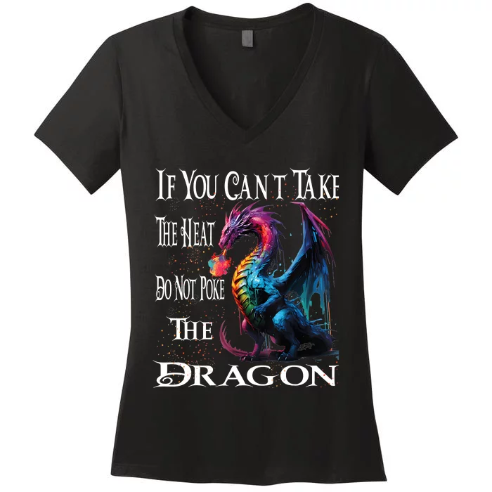 Flying Mythical Creature Cool Dragon Flame Spewing Dragon Women's V-Neck T-Shirt