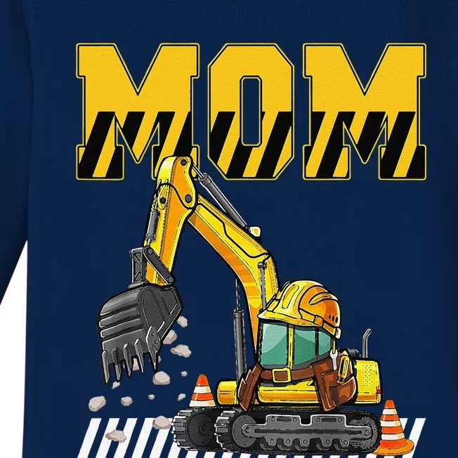 Funny Mom Construction Excavator Matching Family Baby Long Sleeve Bodysuit