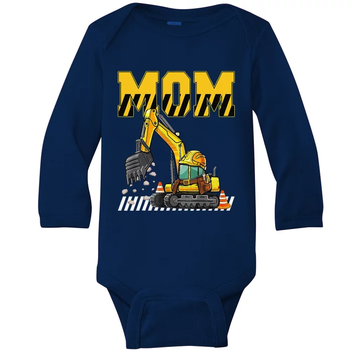 Funny Mom Construction Excavator Matching Family Baby Long Sleeve Bodysuit