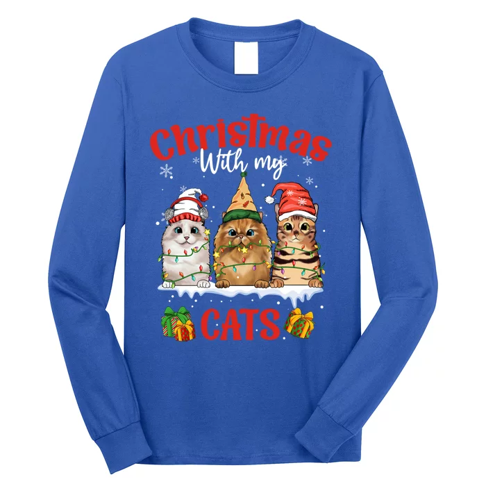 Feline Meowy Cat Lover Christmas With My Cats Gift Long Sleeve Shirt