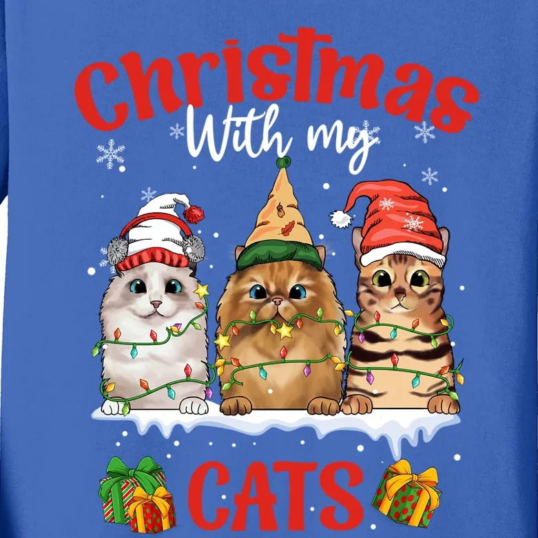 Feline Meowy Cat Lover Christmas With My Cats Gift Kids Long Sleeve Shirt